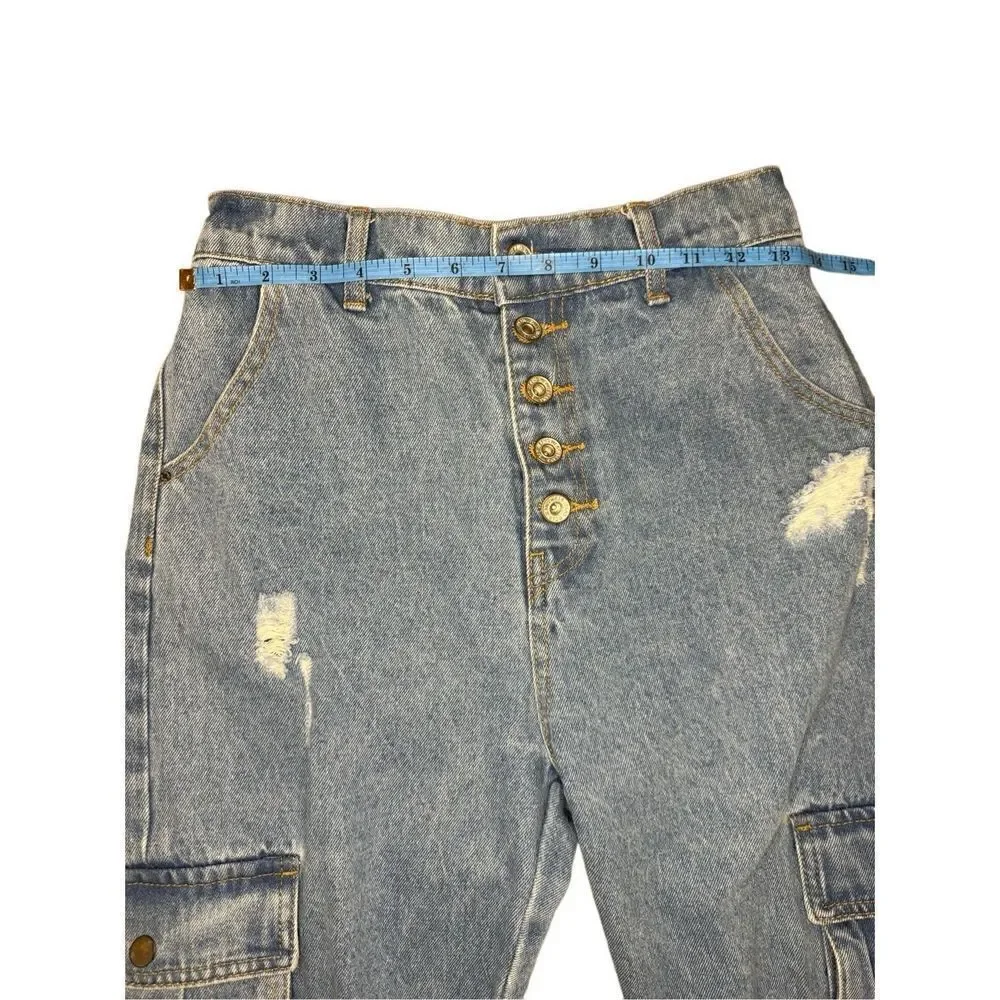 Q2 Light Denim Straight Jeans Ripped With Side Pockets Small (size 4 US) - Picture 8 of 8